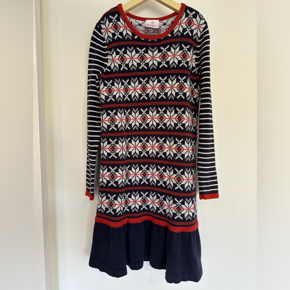 Hanna Andersson Holiday Snowflake Sweater Dress (140)